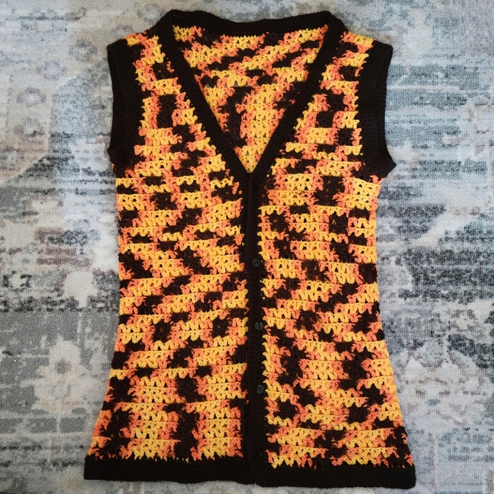 Vintage Knit Button-Up Long Vest